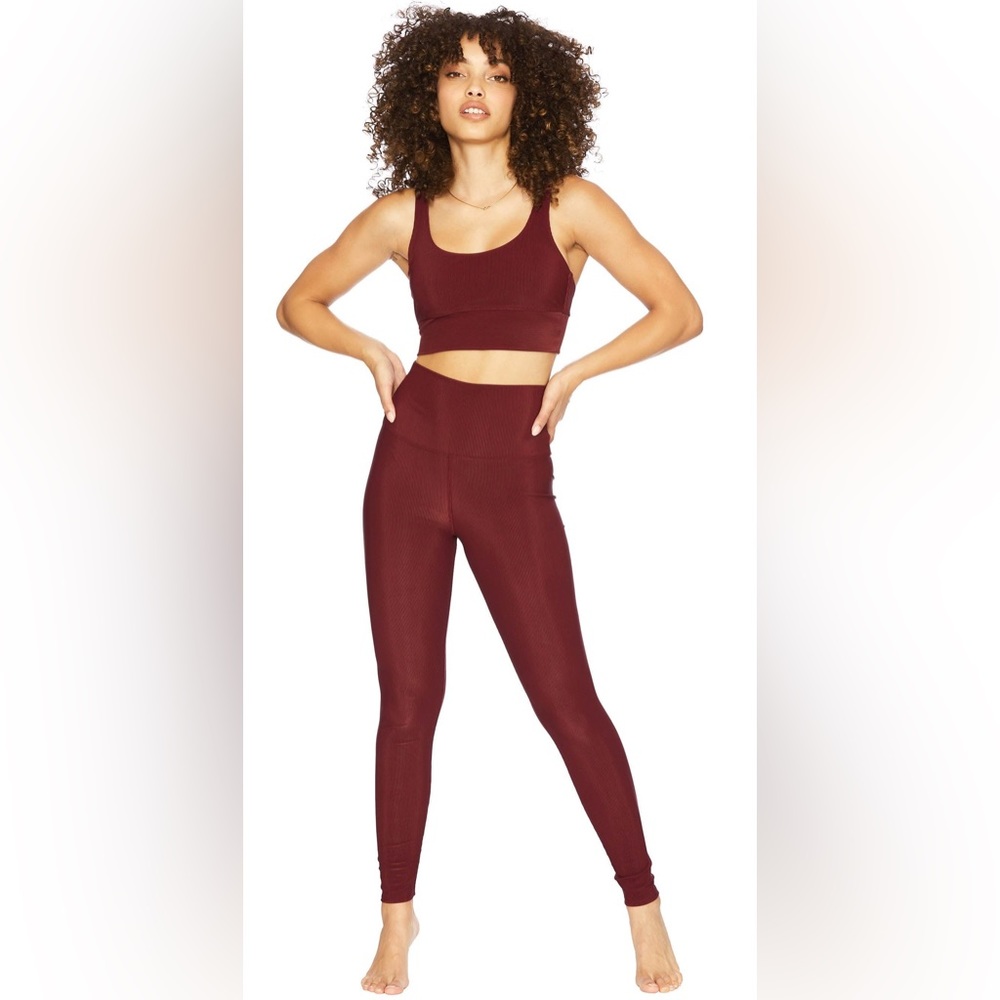 Beach Riot Maroon Ribbed Leggings